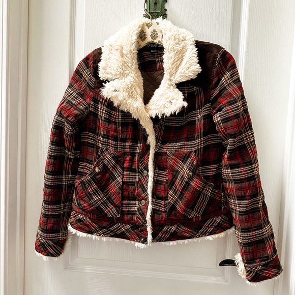 Forever 21 Brown Plaid Faux Fur Jacket Size Small - Picture 1 of 3